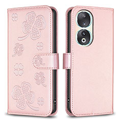 Handytasche Stand Schutzhülle Flip Leder Hülle Blumen BF1 für Huawei Honor 90 5G Rosegold