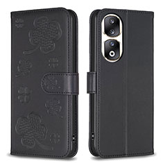 Handytasche Stand Schutzhülle Flip Leder Hülle Blumen BF1 für Huawei Honor 90 Pro 5G Schwarz