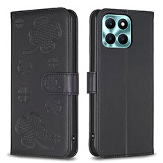 Handytasche Stand Schutzhülle Flip Leder Hülle Blumen BF1 für Huawei Honor X8b Schwarz