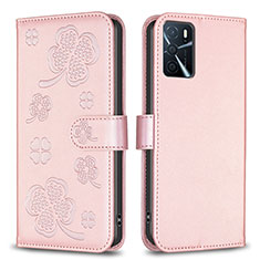 Handytasche Stand Schutzhülle Flip Leder Hülle Blumen BF1 für Oppo A16 Rosegold