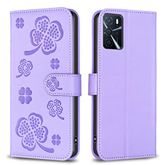 Handytasche Stand Schutzhülle Flip Leder Hülle Blumen BF1 für Oppo A16 Violett