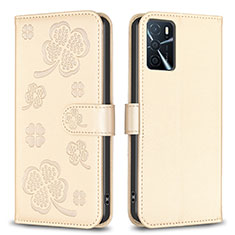 Handytasche Stand Schutzhülle Flip Leder Hülle Blumen BF1 für Oppo A16s Gold