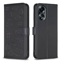 Handytasche Stand Schutzhülle Flip Leder Hülle Blumen BF1 für Oppo A18 Schwarz