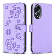 Handytasche Stand Schutzhülle Flip Leder Hülle Blumen BF1 für Oppo A18 Violett