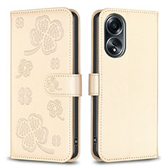 Handytasche Stand Schutzhülle Flip Leder Hülle Blumen BF1 für Oppo A38 Gold