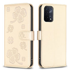 Handytasche Stand Schutzhülle Flip Leder Hülle Blumen BF1 für Oppo A54 5G Gold