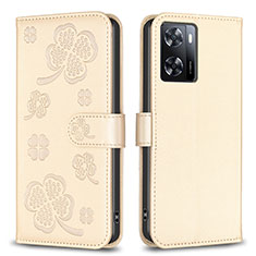 Handytasche Stand Schutzhülle Flip Leder Hülle Blumen BF1 für Oppo A77 4G Gold