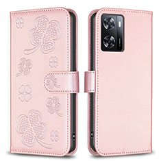 Handytasche Stand Schutzhülle Flip Leder Hülle Blumen BF1 für Oppo A77 4G Rosegold