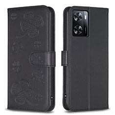 Handytasche Stand Schutzhülle Flip Leder Hülle Blumen BF1 für Oppo A77 4G Schwarz