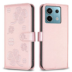 Handytasche Stand Schutzhülle Flip Leder Hülle Blumen BF1 für Xiaomi Redmi Note 13 Pro 5G Rosegold