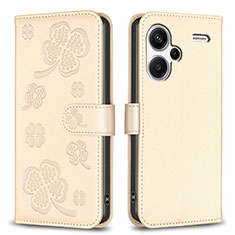 Handytasche Stand Schutzhülle Flip Leder Hülle Blumen BF1 für Xiaomi Redmi Note 13 Pro+ Plus 5G Gold