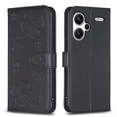 Handytasche Stand Schutzhülle Flip Leder Hülle Blumen BF1 für Xiaomi Redmi Note 13 Pro+ Plus 5G Schwarz