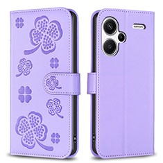 Handytasche Stand Schutzhülle Flip Leder Hülle Blumen BF1 für Xiaomi Redmi Note 13 Pro+ Plus 5G Violett