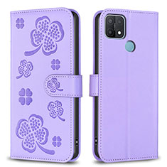 Handytasche Stand Schutzhülle Flip Leder Hülle Blumen BF2 für Oppo A15 Violett