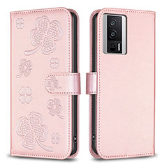 Handytasche Stand Schutzhülle Flip Leder Hülle Blumen BF2 für Xiaomi Poco F5 Pro 5G Rosegold