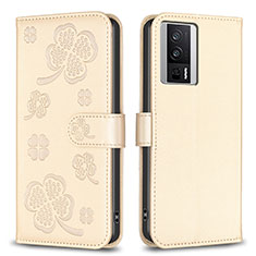 Handytasche Stand Schutzhülle Flip Leder Hülle Blumen BF2 für Xiaomi Redmi K60 Pro 5G Gold