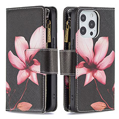 Handytasche Stand Schutzhülle Flip Leder Hülle Blumen für Apple iPhone 15 Pro Max Braun