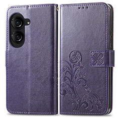 Handytasche Stand Schutzhülle Flip Leder Hülle Blumen für Asus ZenFone 10 Violett