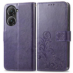 Handytasche Stand Schutzhülle Flip Leder Hülle Blumen für Asus Zenfone 9 Violett