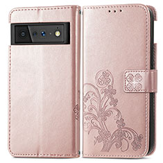 Handytasche Stand Schutzhülle Flip Leder Hülle Blumen für Google Pixel 6 Pro 5G Rosegold