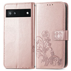 Handytasche Stand Schutzhülle Flip Leder Hülle Blumen für Google Pixel 6a 5G Rosegold