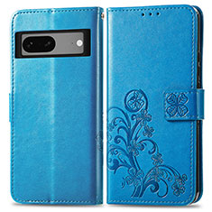 Handytasche Stand Schutzhülle Flip Leder Hülle Blumen für Google Pixel 7 5G Blau