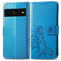 Handytasche Stand Schutzhülle Flip Leder Hülle Blumen für Google Pixel 7 Pro 5G Blau