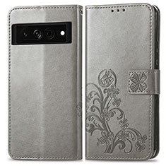 Handytasche Stand Schutzhülle Flip Leder Hülle Blumen für Google Pixel 7 Pro 5G Grau