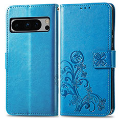 Handytasche Stand Schutzhülle Flip Leder Hülle Blumen für Google Pixel 8 Pro 5G Blau