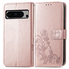 Handytasche Stand Schutzhülle Flip Leder Hülle Blumen für Google Pixel 8 Pro 5G Rosegold