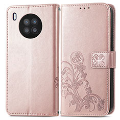 Handytasche Stand Schutzhülle Flip Leder Hülle Blumen für Huawei Honor 50 Lite Rosegold