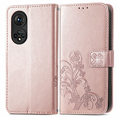 Handytasche Stand Schutzhülle Flip Leder Hülle Blumen für Huawei Honor 50 Pro 5G Rosegold