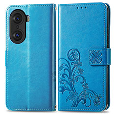 Handytasche Stand Schutzhülle Flip Leder Hülle Blumen für Huawei Honor 60 Pro 5G Blau