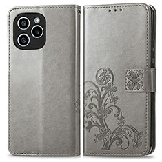 Handytasche Stand Schutzhülle Flip Leder Hülle Blumen für Huawei Honor 60 SE 5G Grau