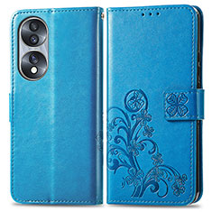 Handytasche Stand Schutzhülle Flip Leder Hülle Blumen für Huawei Honor 70 5G Blau