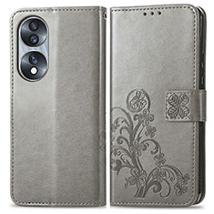 Handytasche Stand Schutzhülle Flip Leder Hülle Blumen für Huawei Honor 70 5G Grau