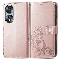 Handytasche Stand Schutzhülle Flip Leder Hülle Blumen für Huawei Honor 70 5G Rosegold