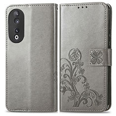 Handytasche Stand Schutzhülle Flip Leder Hülle Blumen für Huawei Honor 90 5G Grau