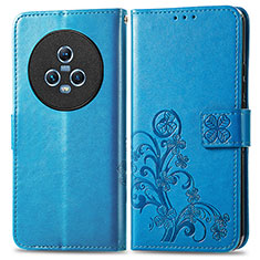 Handytasche Stand Schutzhülle Flip Leder Hülle Blumen für Huawei Honor Magic5 5G Blau