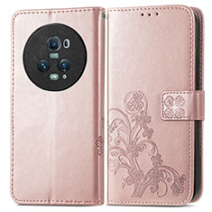 Handytasche Stand Schutzhülle Flip Leder Hülle Blumen für Huawei Honor Magic5 Pro 5G Rosegold