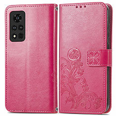 Handytasche Stand Schutzhülle Flip Leder Hülle Blumen für Huawei Honor V40 5G Pink