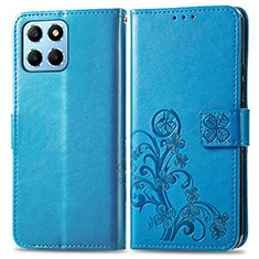 Handytasche Stand Schutzhülle Flip Leder Hülle Blumen für Huawei Honor X6 5G Blau