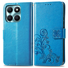 Handytasche Stand Schutzhülle Flip Leder Hülle Blumen für Huawei Honor X6a Blau