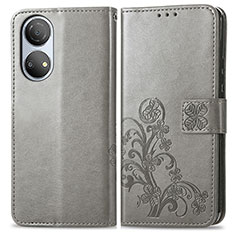 Handytasche Stand Schutzhülle Flip Leder Hülle Blumen für Huawei Honor X7 Grau