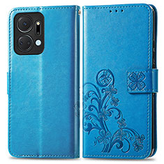 Handytasche Stand Schutzhülle Flip Leder Hülle Blumen für Huawei Honor X7a Blau