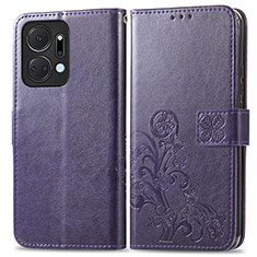 Handytasche Stand Schutzhülle Flip Leder Hülle Blumen für Huawei Honor X7a Violett