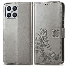 Handytasche Stand Schutzhülle Flip Leder Hülle Blumen für Huawei Honor X8 4G Grau