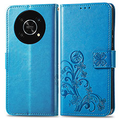 Handytasche Stand Schutzhülle Flip Leder Hülle Blumen für Huawei Honor X9 5G Blau