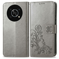 Handytasche Stand Schutzhülle Flip Leder Hülle Blumen für Huawei Honor X9 5G Grau