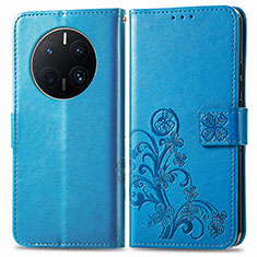 Handytasche Stand Schutzhülle Flip Leder Hülle Blumen für Huawei Mate 50 Pro Blau